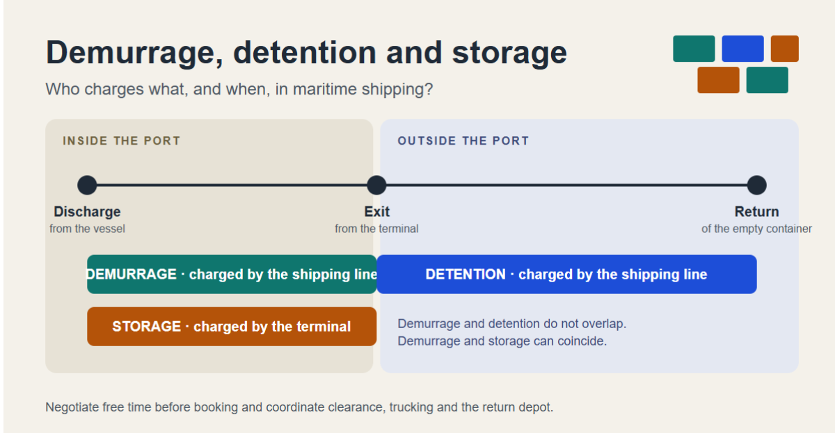 Demurrage, detention y storage en envíos marítimos
